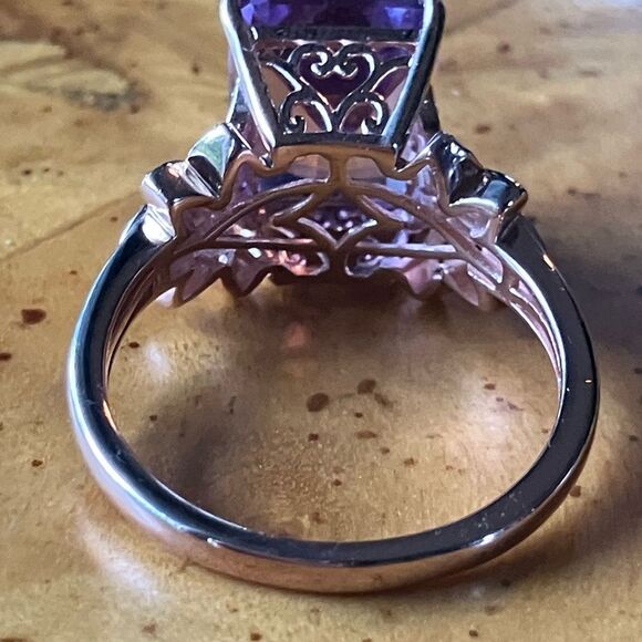 Natural Rose De France Amethyst Sterling Silver Cocktail Ring Size 10 - Picture 5 of 9